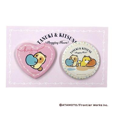 タヌキとキツネ 缶バッジセット ピンク