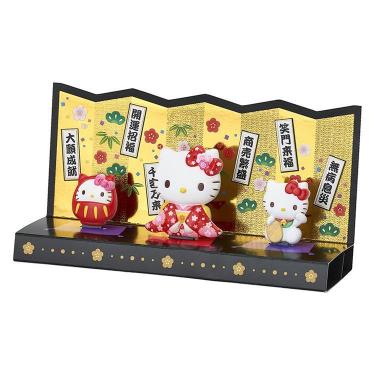 多目的和風カード 立体 ハローキティ びょうぶの前に縁起物