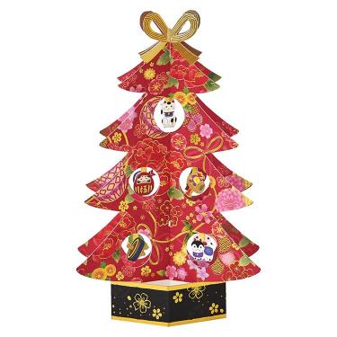 和風クリスマスカード 立体 赤いツリー