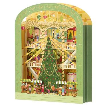 クリスマスカード 立体 緑の枠にデパート