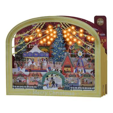 クリスマスメロディカード 金の枠にクリスマスマーケット