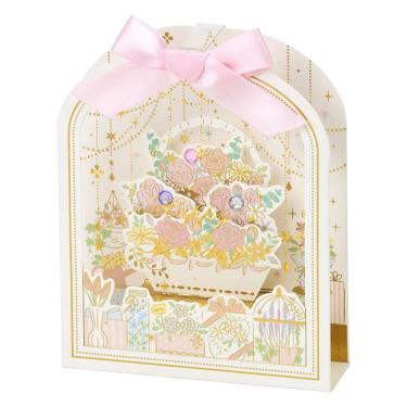 バースデーカード 立体 リボン付き 枠の中に花