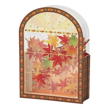 秋柄 立体カード 窓辺に紅葉