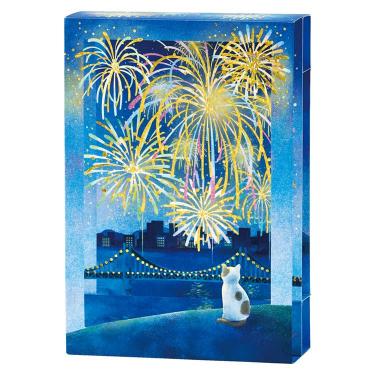夏柄カード 立体 箱形レーザーカット 花火