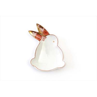 うさぎ型銘々皿（赤） 金唐花