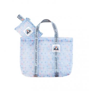 ポーチ付きメッシュバッグ 銭湯タイル柄 ブルー