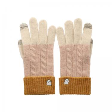 アイタッチグローブ ケーブル編み ベージュ×マスタード【ロフト限定】