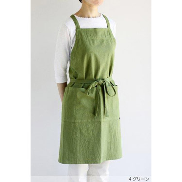 ウォッシュドコットン クロスエプロン グリーン