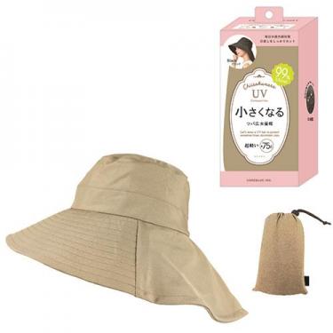 小さくなるツバ広女優帽 カーキブラウン