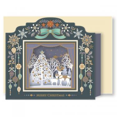 クリスマスカード 立体 シアター 青