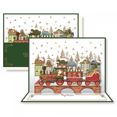 クリスマスカード ポップアップ 汽車と街