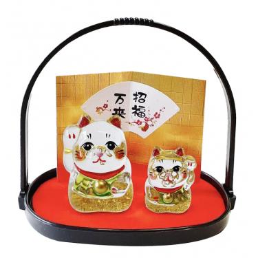親子招き猫 硝子盆飾り