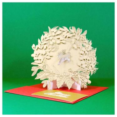 クリスマスカード 立体 レーザーカット リース シャンパンゴールド