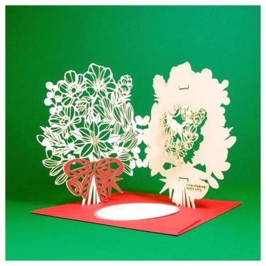 クリスマスカード 立体 レーザーカット ブーケ パールクリーム