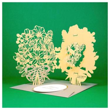 クリスマスカード 立体 レーザーカット ブーケ ゴールド