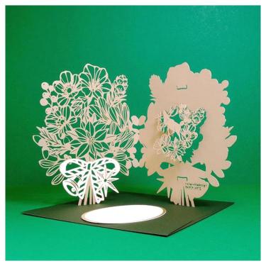 クリスマスカード 立体 レーザーカット ブーケ シャンパンゴールド