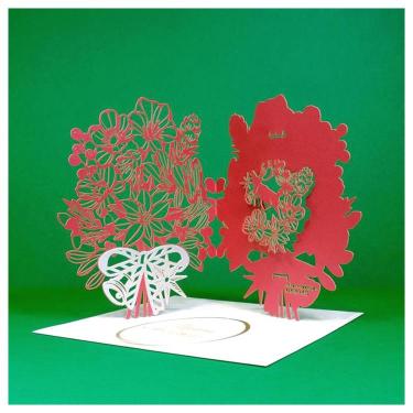 クリスマスカード 立体 レーザーカット ブーケ パールレッド