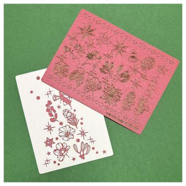 クリスマス切り絵シール レーザーカット パールレッド