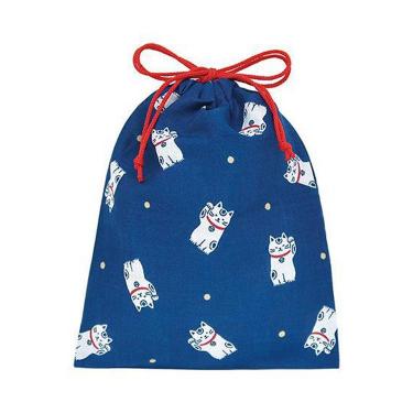 巾着袋 SS まねき猫 青