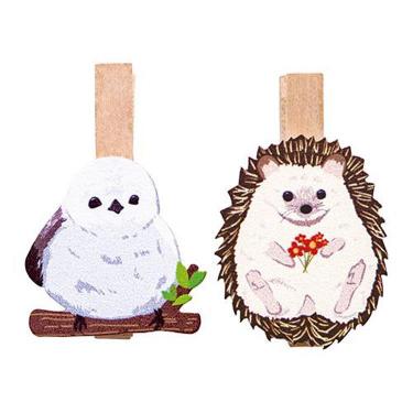 オーナメントクリップ シマエナガとハリネズミ