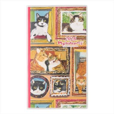 2026年1月始まり手帳 月間 B7 ペイジェム マンハッタナーズ スリム 猫家族みんなの肖像
