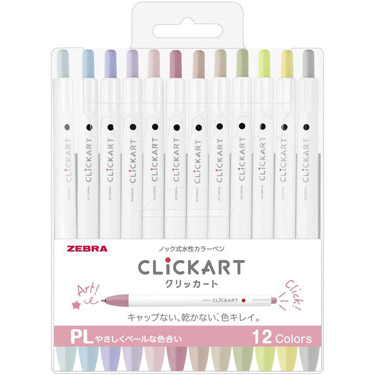 クリッカート ノック式水性カラーペン ペールカラー 12色