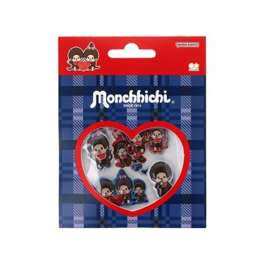 ぷっくりシール モンチッチ 青チェック