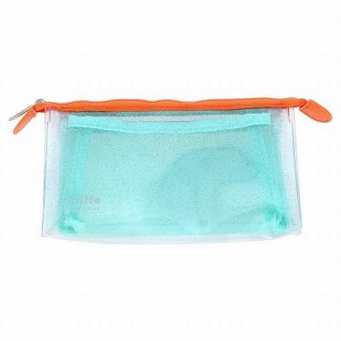 mitte ラメクリアポーチ メッシュ マチ スカイブルー×オレンジ