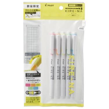KIRE-NA 蛍光ペン ベーシック 5本セット やわらか定規付き