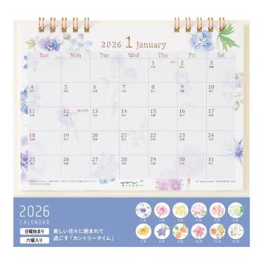 2026年1月始まりカレンダー 卓上 リング M カントリータイム 花柄