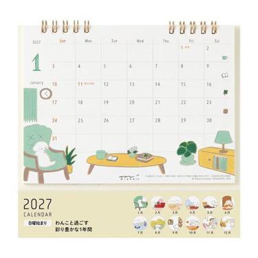 2027年1月始まりカレンダー M 卓上 リング イヌ柄