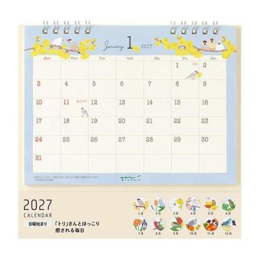 2027年1月始まりカレンダー M 卓上 リング トリ柄