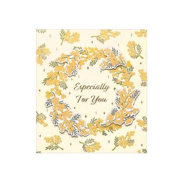 春柄 二つ折り色紙 立体モチーフ付 ミモザ