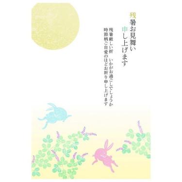 夏柄 残暑お見舞い ポストカード 月うさぎ