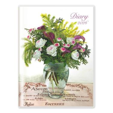 2025年12月始まり手帳 月間 A6 橋本不二子 ピンクと紫のバラ