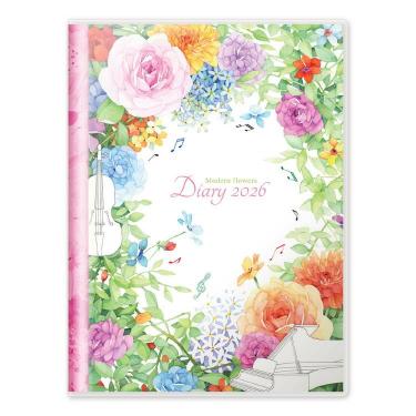 2025年12月始まり手帳 月間 A6 モダンフラワー ピンク