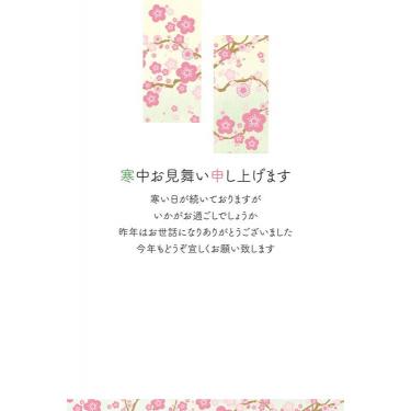寒中見舞いはがき 黄色短冊紅梅 3枚入り