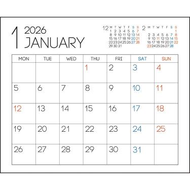 2026年1月始まり シートふせんカレンダー M シンプル