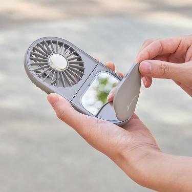 【ハンズフリー】 LEDミラー付スリムファン グレージュ 扇風機