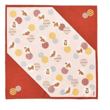 ランチクロス 小布 豆柴と小紋玉 アカ