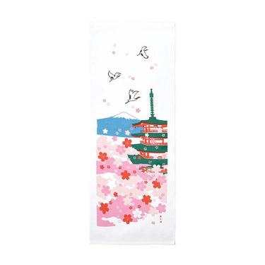 湯けむりたおる 34×90cm 桜 五重塔 富士山
