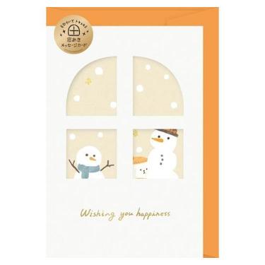 冬柄メッセージカード 窓あき 雪だるま
