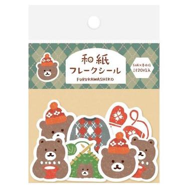 冬柄フレークシール くまと編みもの