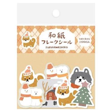 冬柄フレークシール いぬと雪