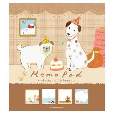 冬柄メモパッド 雪景色とわんこ