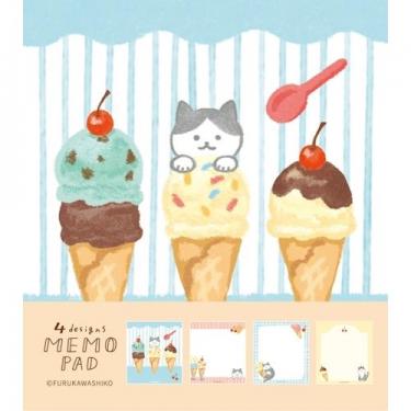 夏柄 メモパッド ねことアイスクリーム