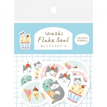 夏柄 シール ねことアイスクリーム