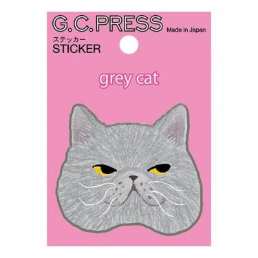 ステッカー 猫顔 グレー