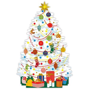 クリスマスカード 立体 スライドホワイトツリー