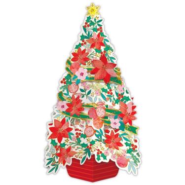 クリスマスカード 立体 ポインセチアツリー